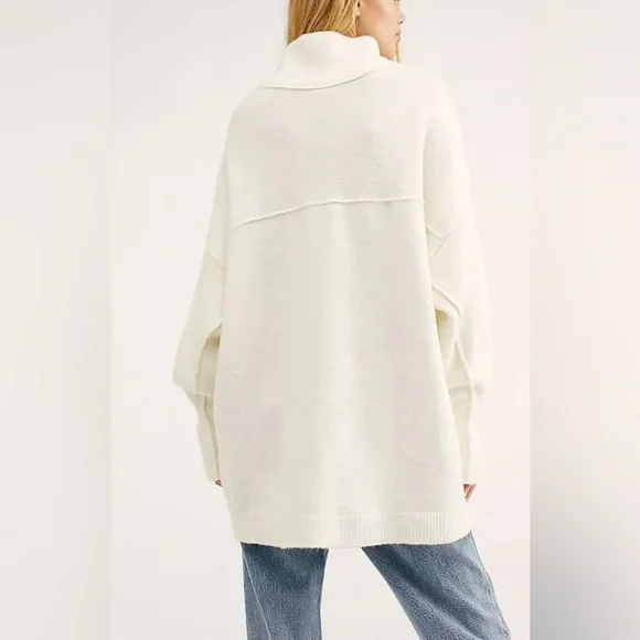 Free People Afterglow Mock Neck Cream Oversized Cozy Winter Sweater Size Smalll - Picture 8 of 17